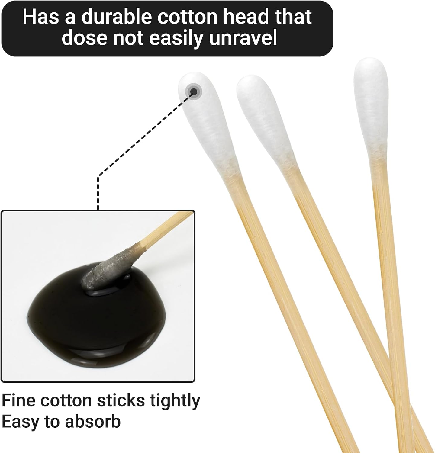 500/1000 Count 6'' Long Round/Pointed Cotton Swabs Durable Stem, Lint- Free Gun Cleaning Swabs Pure Cotton Tips for Gun Maintenance, Makeup, Pet Care, Equipment (Detailed Work)