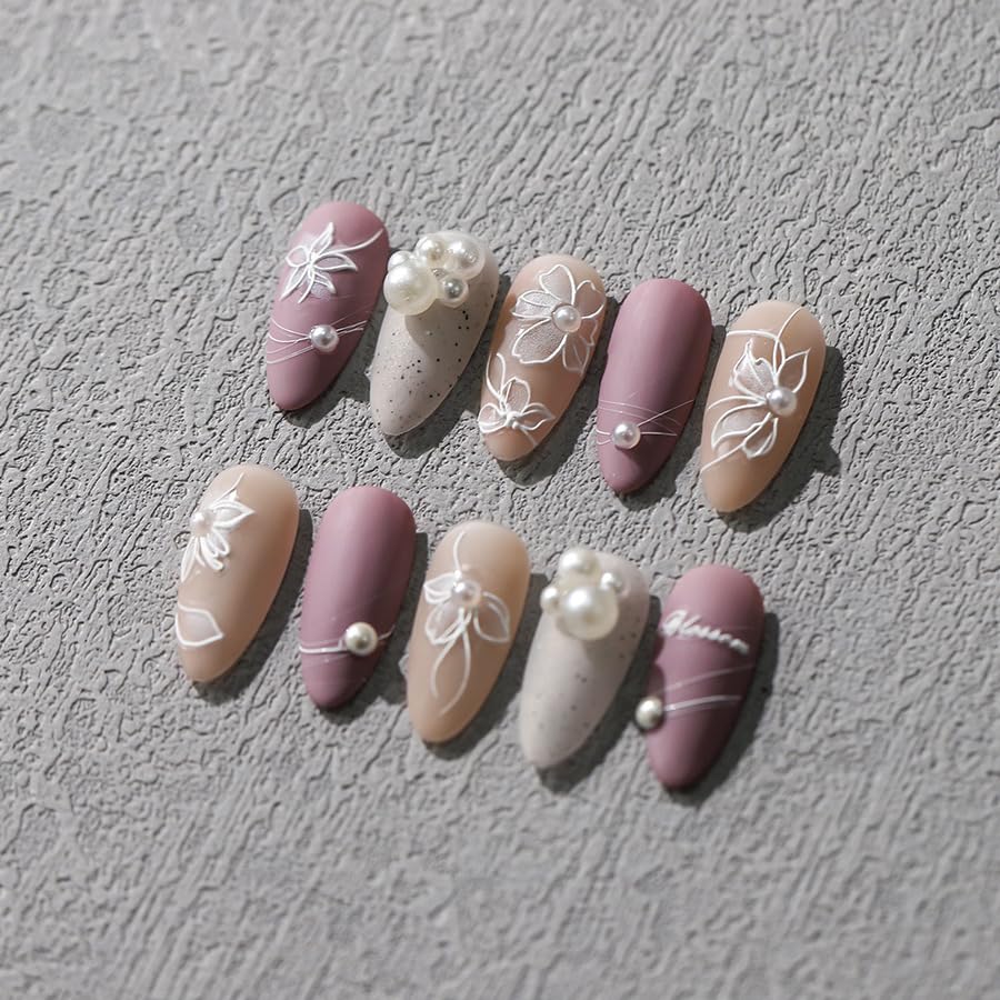 5D Embossed Flower Nail Stickers for Nail Art White Floral Nail Art Stickers Self-Adhesive Pearls Nail Art Decals for Women Nail Supplies Art Design Stickers (1, White Flower)