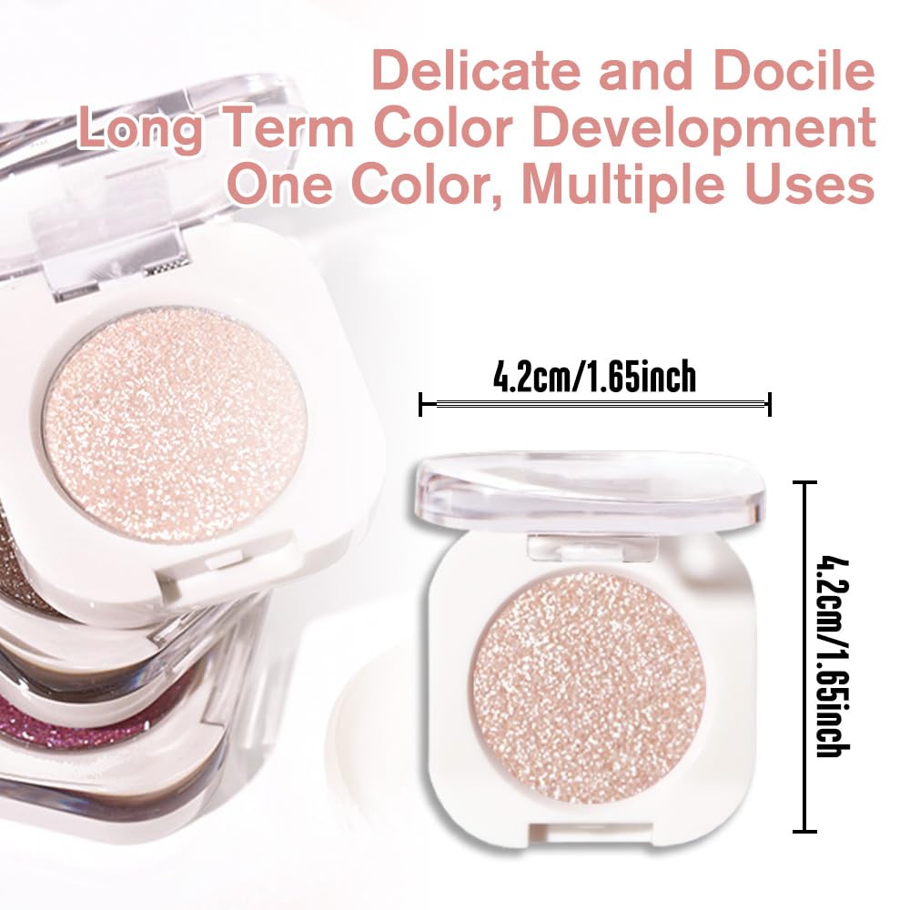 Pear White Single Glitter Eyeshadow Makeup, Neutral Powde Eye Shadow for Women, White Shimmer Singles Eyeshadow Palette Pigmented Waterproof, sombras para ojos, Girls Monochrome Eyeshadows Gift