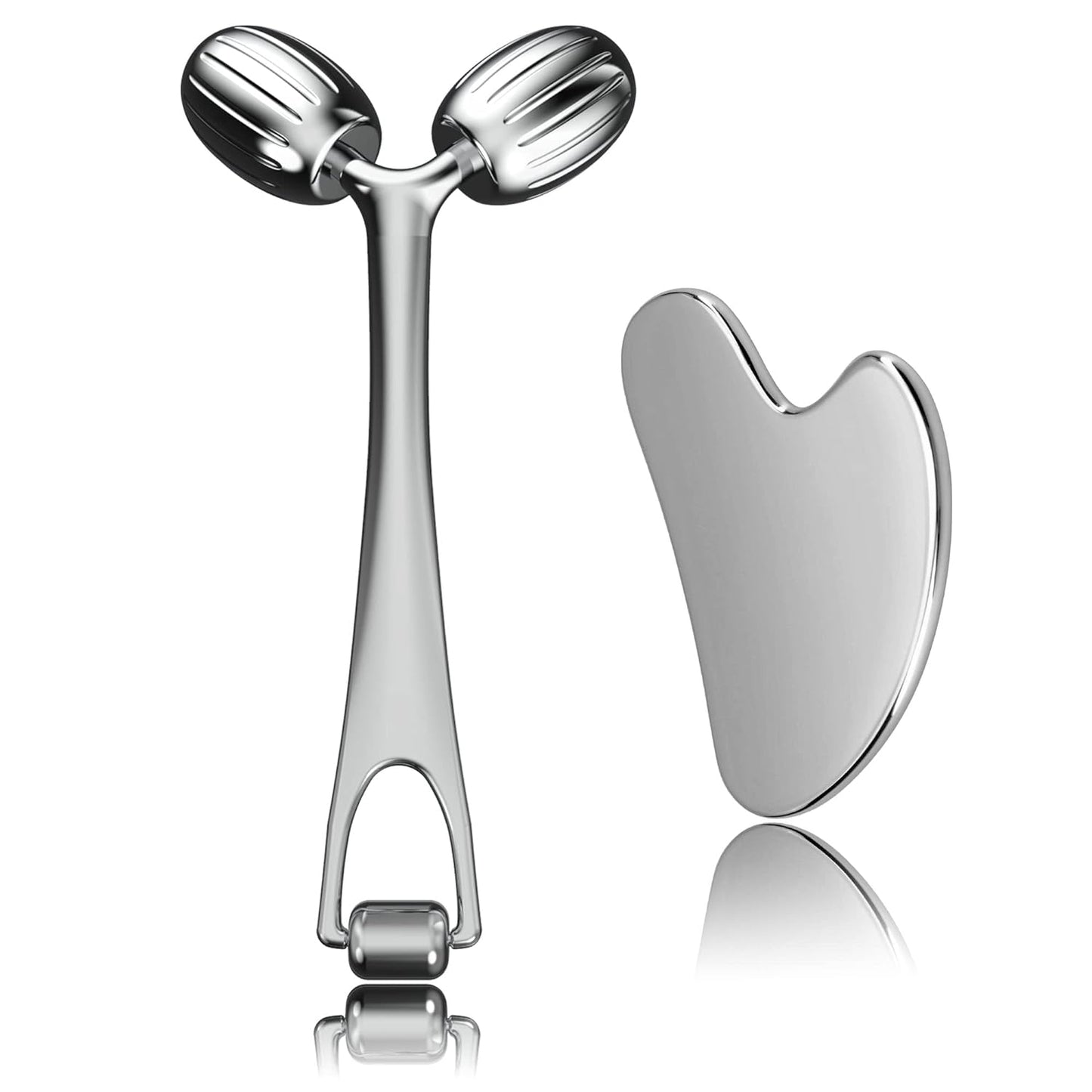 Yeamon Gua Sha Facial Tools and Face Roller Set, Facial Massage Tool for Women’s Skincare Routine,Cooling Stainless Steel Face Sculpting Eyes Roller Guasha for Daily Use or Self-Care Gift for Women