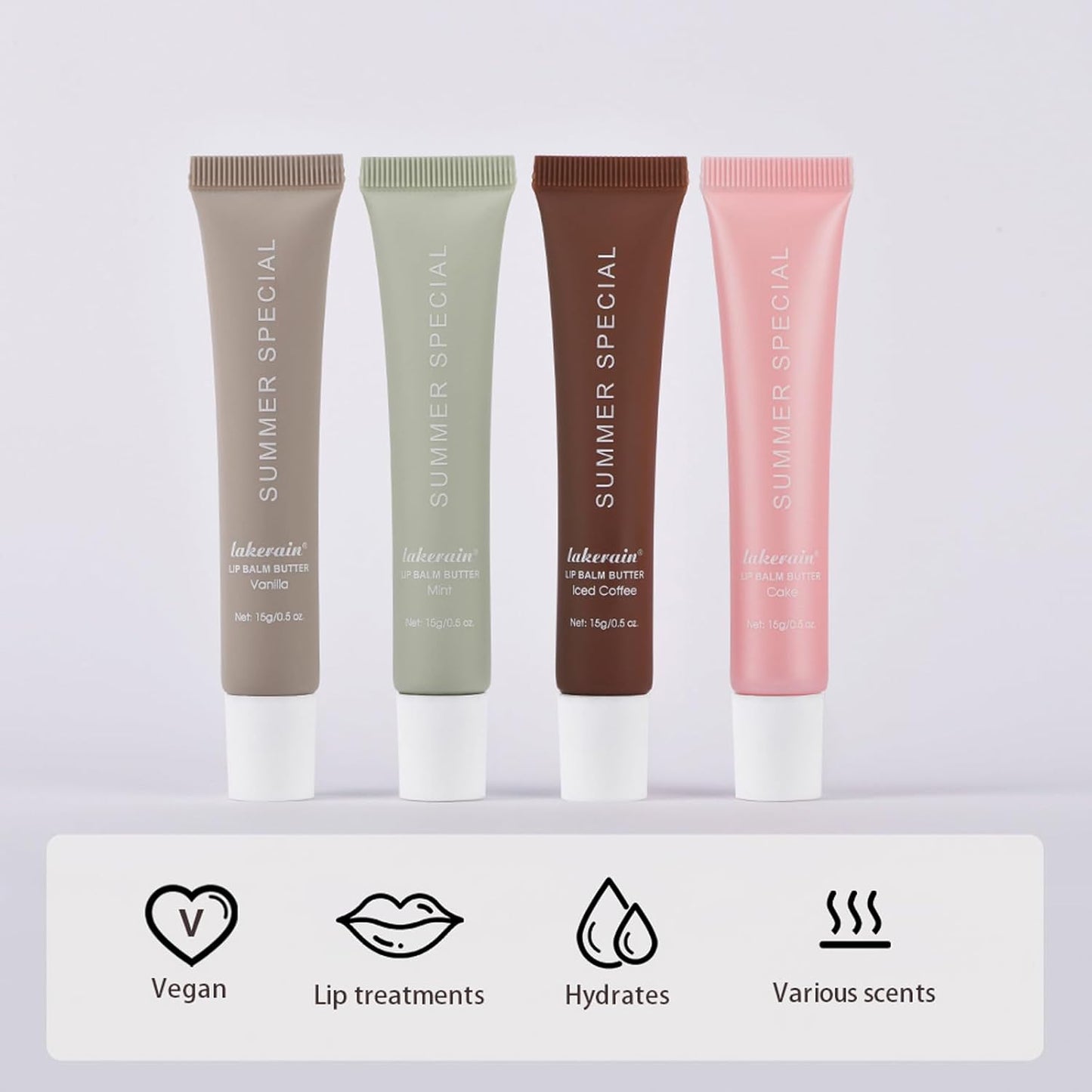 Summer Lip Butter Balm,Moisturizing Hydrating Lip Gloss Balm Set,Long-lasting Non-Sticky Nourishing Lip Care with Natural Ingredients for Soothing Softening Lips(#4-Cake)