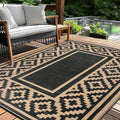 Kalafun Outdoor Patio Plastic Straw Rug, 6x9 ft, Stripe Black Brown by Kalafun