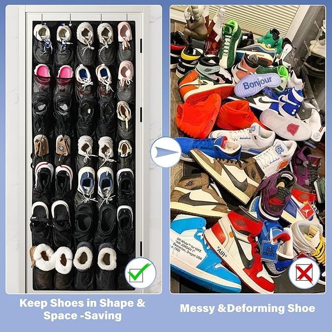 Over the Door Shoe Organizer, 24 Mesh Pockets, Hanging Storage - Image 5