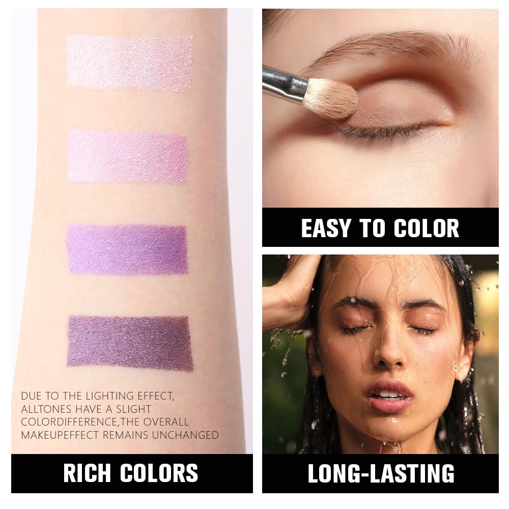Kaely Powder Eyeshadow Quad, Lavender Purple Glitter Eyeshadow Palette Makeup, Neutral Eye Shadow Palette for Older Women Pigmented Waterproof, sombras para ojos, Blendable, Cruelty-free, 05