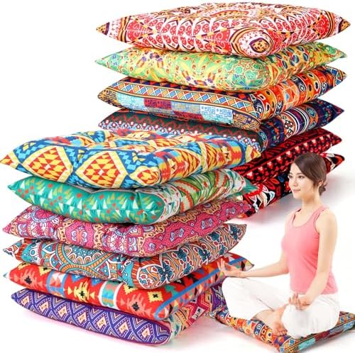 Nuogo 12 Pcs Bohemian Floor Cushions, 15 Inch Meditation Pillow by Nuogo