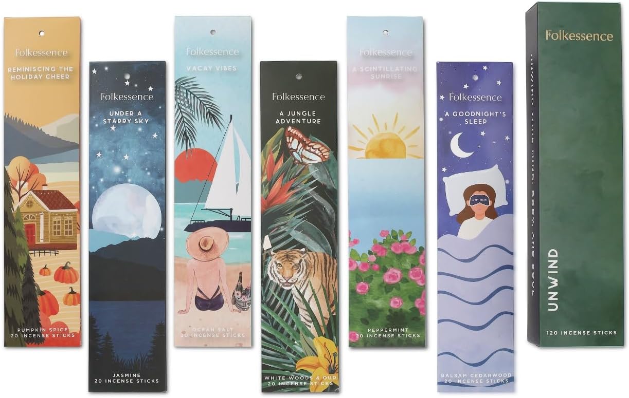 Folkulture Incense Sticks | Set of 6 (120 Fall Insence-Sticks) with 45 Mins Burn Time | Non Toxic Balsam Cedarwood, Oud, Jasmine, Pumpkin Spice Incense | Organic Peppermint Inscents-Sticks