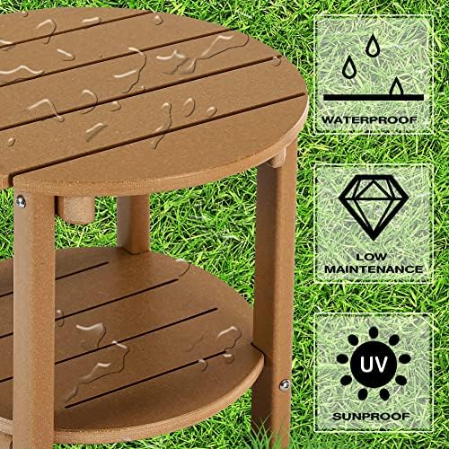 LZRS Round Adirondack Side Table Double End Table, Outdoor Side Tables - Image 4