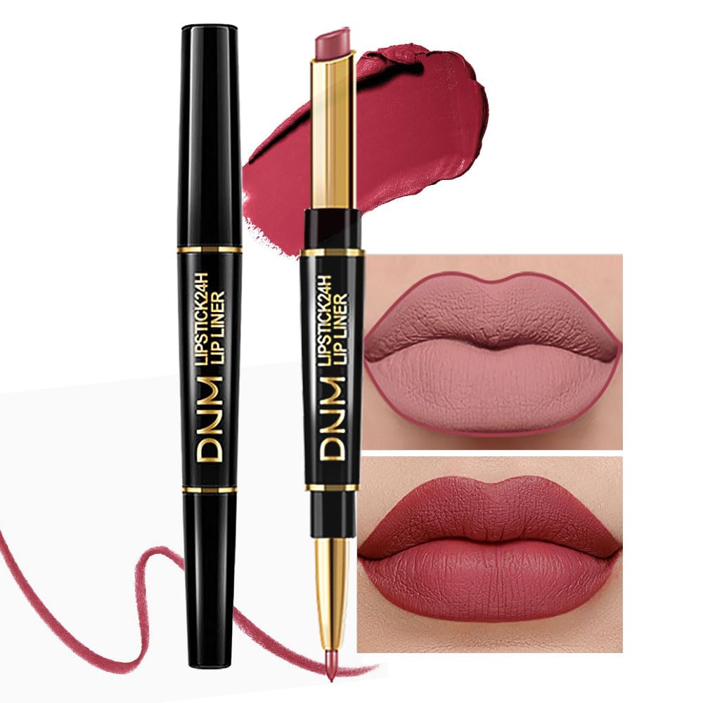 Kaely 2-in-1 Mauve Red Lip Liner & Lipstick Set Kit for Women, Matte Lips Kit with Lip Liner Lip Stains Long Lasting Waterproof 24 Hour Lipstick and Lip Liners Combo Lipliners Pencil Set 13
