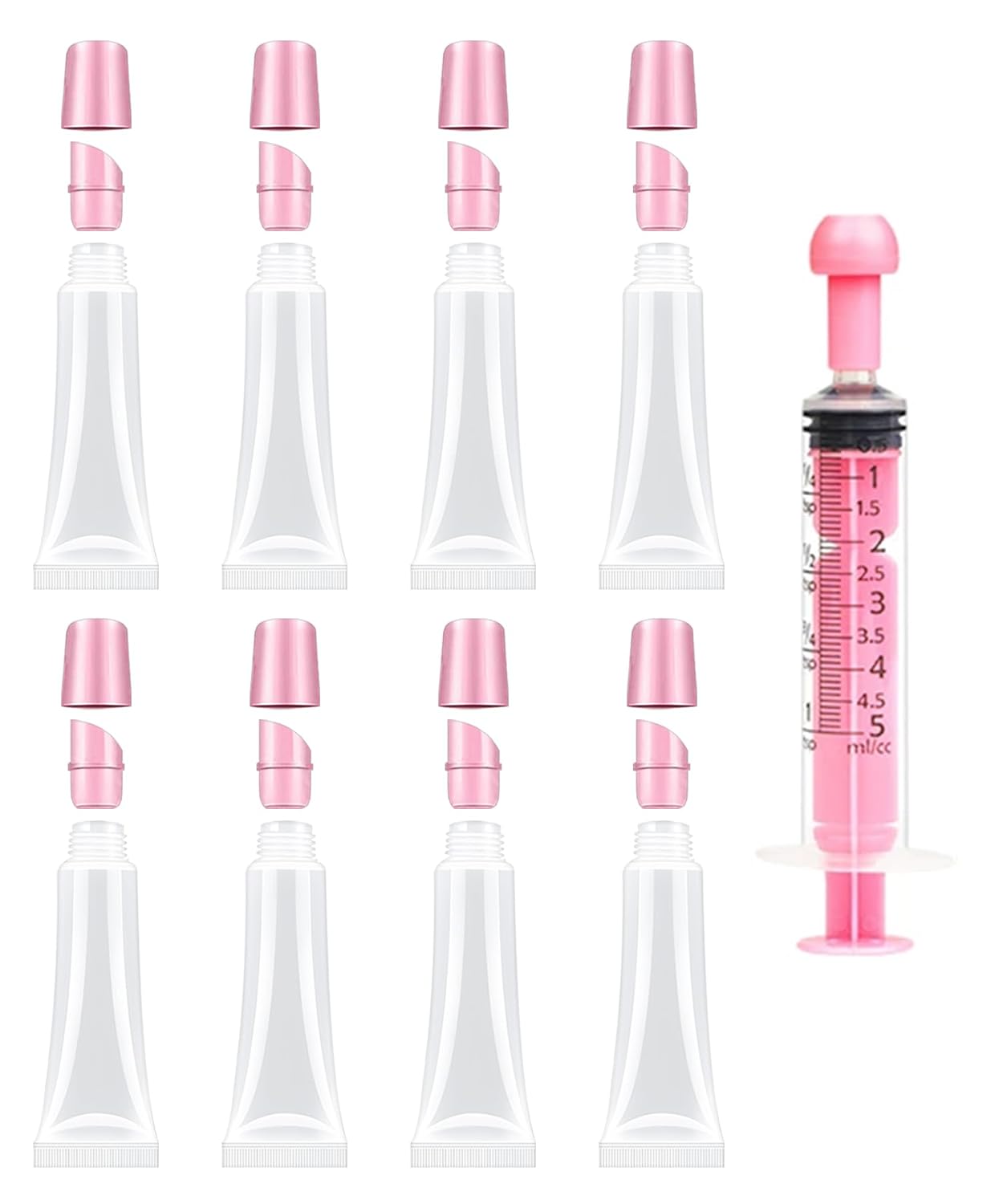 8PCS Empty Lip Gloss Tubes - 10ml Clear Lip Balm Tubes with 5ml Syringes - Refillable Squeeze Tubes for Lip Gloss - Mini Cosmetic Soft Tubes for DIY Lip Gloss and Travel Toiletries
