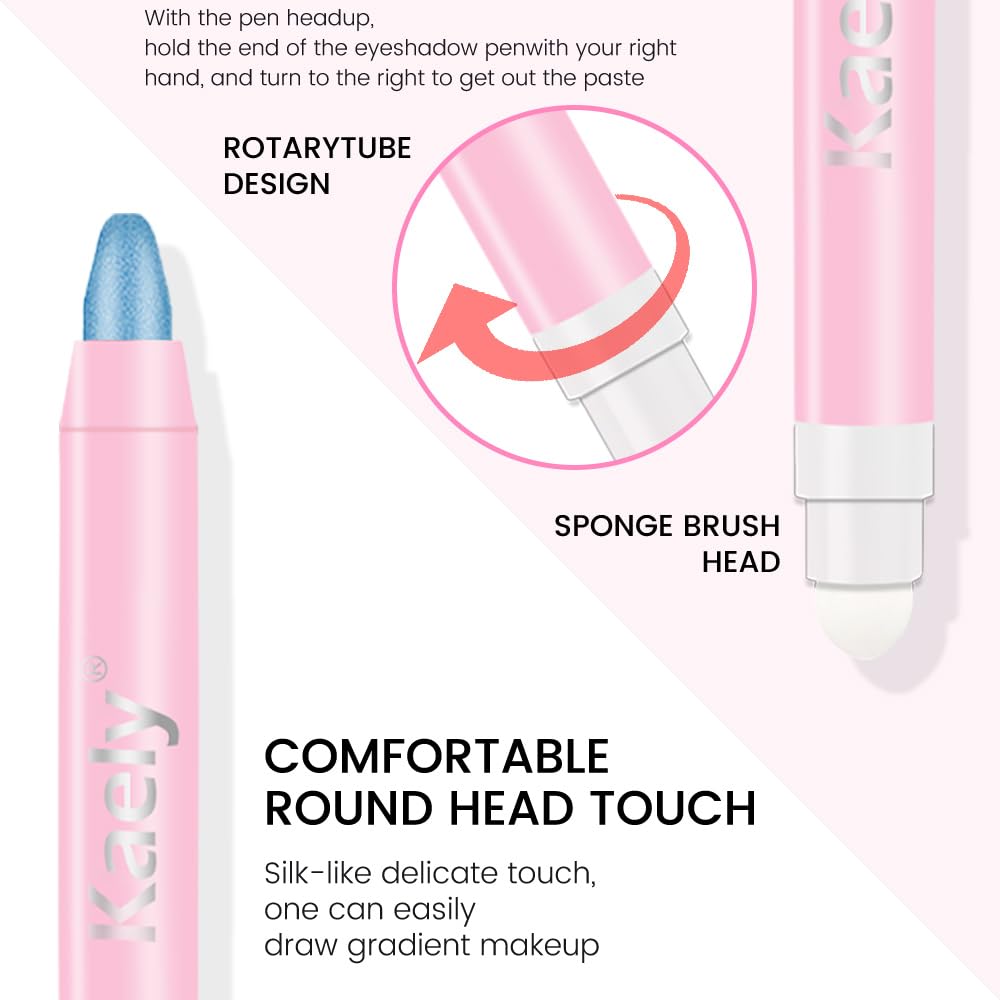 Kaely 2in1 Cream Eye Shadow Brightener Sticks for Eyes, Pencil Eyeshadow Applicator Stick Waterproof Pigmented, Eye Shadow Palette Highlighter Makeup, sombras para ojos, 10 Sky Blue Shimmer