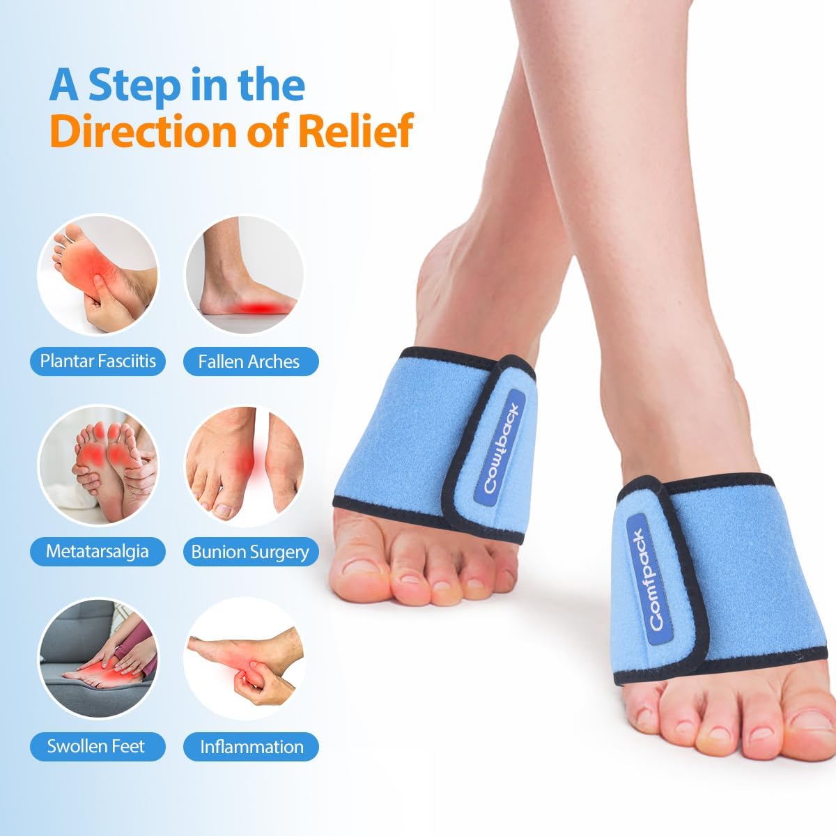 Cold Therapy Wrap with 2 Packs & 2 Sleeves for Pain Relief, Reusable Gel Ice Packs for Foot Plantar, Wrist, Ankle, for Sprains, Muscle Pain, Bruises, Injuries, Blue