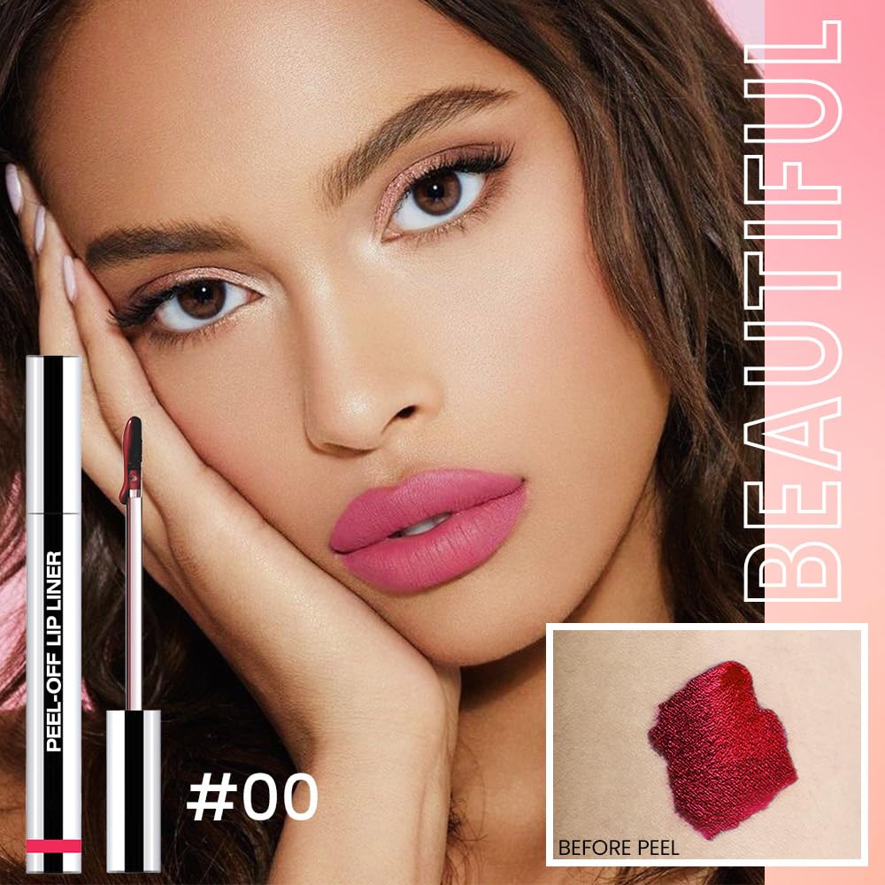 3Pcs Peel Off Matte Liquid Lip Gloss Stain-Lip Liner with Tweezer, Peel Off Lip Stain, Long Lasting & Waterproof Lipstick Tattoo, Transfer-Proof Lip Gloss for All Skin Types (00#+02#+06#, 3Pcs)