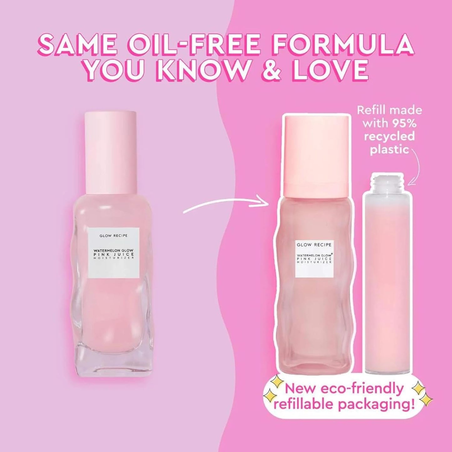 Glow Recipe Refill Pink Juice Water Gel Face Moisturizer for Women, Men & Teens - Hydrating Hyaluronic Acid, Radiance Boosting, Non-Comedogenic, Oil-Free, Lasting Korean Skin Care for Oily Skin, 60ml