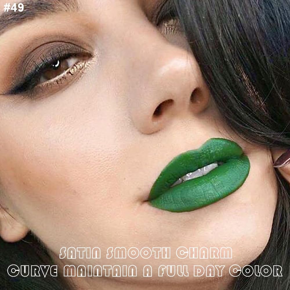 evpct 2Pcs Light Festival Green Matte Liquid Lipstick Lip Gloss Stain and Retractable Lip Liner Makeup Set for Women Long Lasting Waterproof 24 Hours Lipstick labial mate larga duracion 24 49#