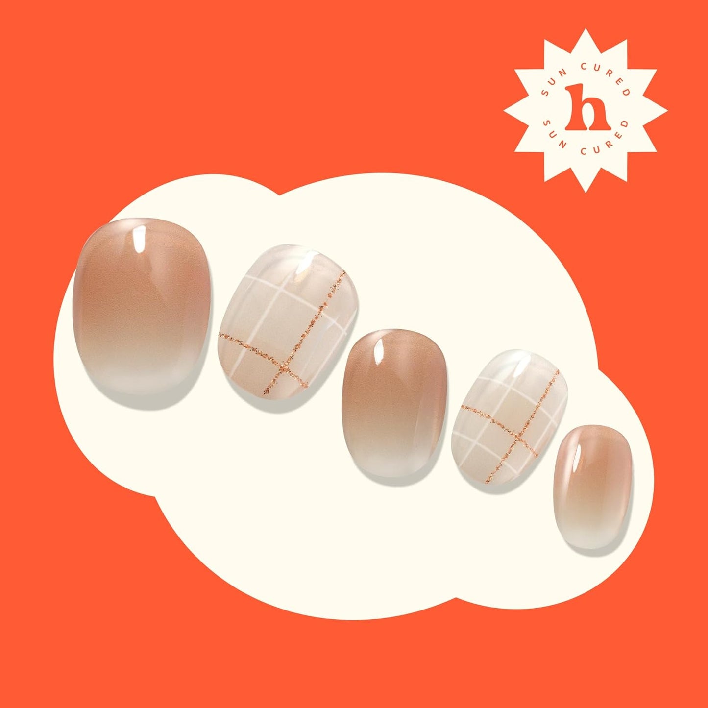 Semi Cured Gel Nail Strips | No LED Lamp Needed | Ombre, Beige, Brown | Easy Apply & Remove, Salon Quality | Includes 28 Strips, 1 Prep Pads, Nail File & Wooden Stick - Hey, You're So Kind