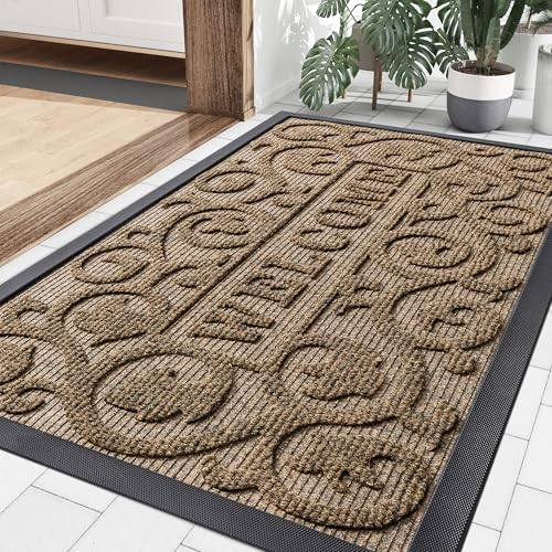 Smiry Front Door Mat Outside Entrance, Low Profile Rubber Doormat by Smiry