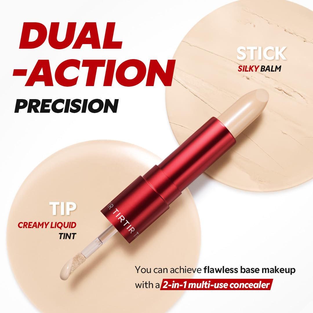 TIRTIR Glide&Hide Blurring Concealer - Creamy texture, Conceals dark circles and wrinkles, Dual formula (liquid tip & balm stick), Long-lasting wear, Korean Makeup, #2C, 0.28 Oz