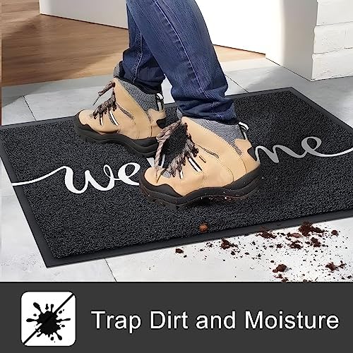 KILOCOCO Welcome Mat Front Door Mat Black Outdoor Doormat - Image 2