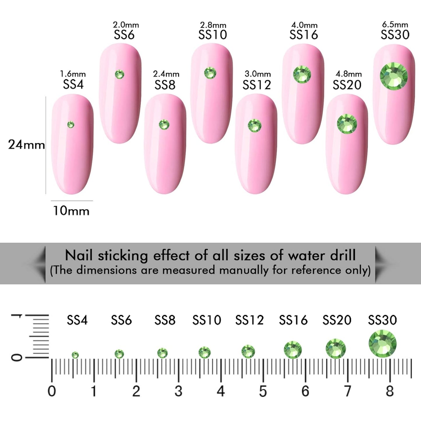1440Pcs Light Green Crystal Rhinestones,Glass Flatback Rhinestones Gemstones Small for Nail Face Makeup Art Crafts Clothes Decoration - (SS8,2.4mm,Light Green)