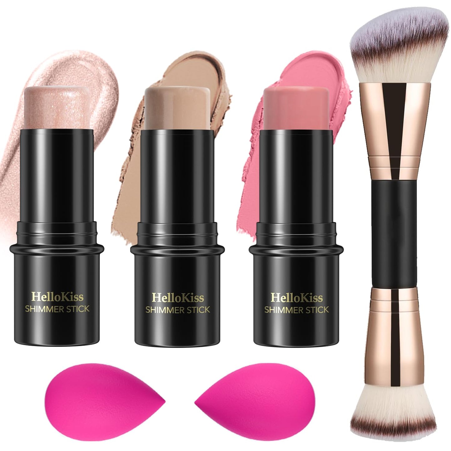3 Pcs Cream Contour Stick Makeup Kit, Shades with Highlighter, Blush and Bronzer Contour Stick for Sculpt the Cheeks, Waterproof, Matte & Dewy Finish (Universal,#03+#08+#13)