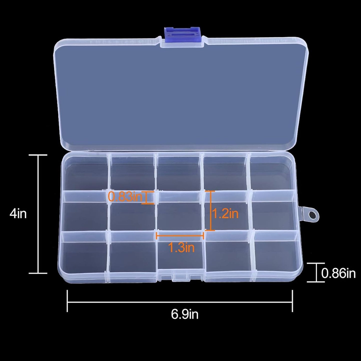 KINJOEK 20 Pack 15 Grids Plastic Bead Organizer Containers Storage, Adjustable Dividers Earring Diamond Jewelry Bead Painting Storage Case, Clear Small Fishing Tackle Box for Cross Stitch Accessories