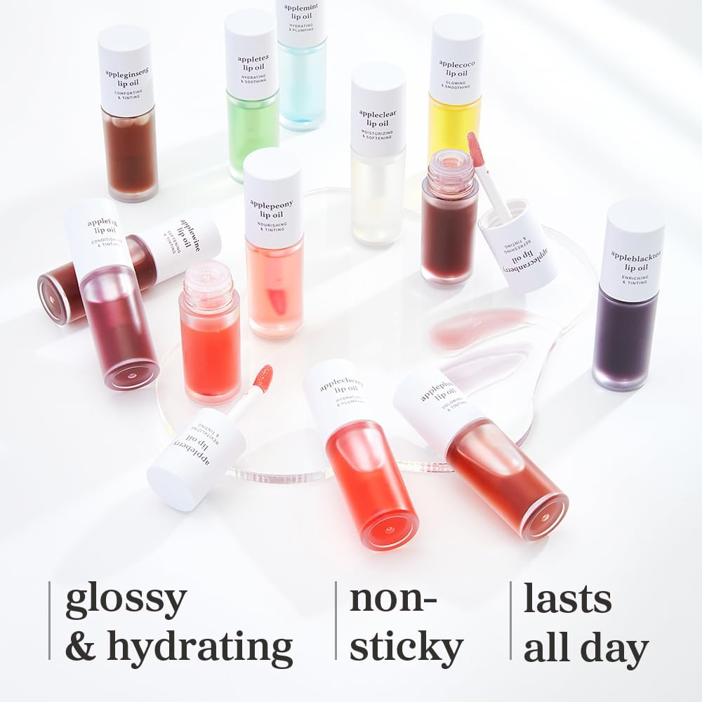 NOONI Korean Lip Oil - Appleberry | Long-Lasting, Moisturizing, Plumping, Revitalizing for Dry Lips, Waterproof, No Peel Off, Hydrating, Nourishing Crystal Clear, 0.12 FL Oz