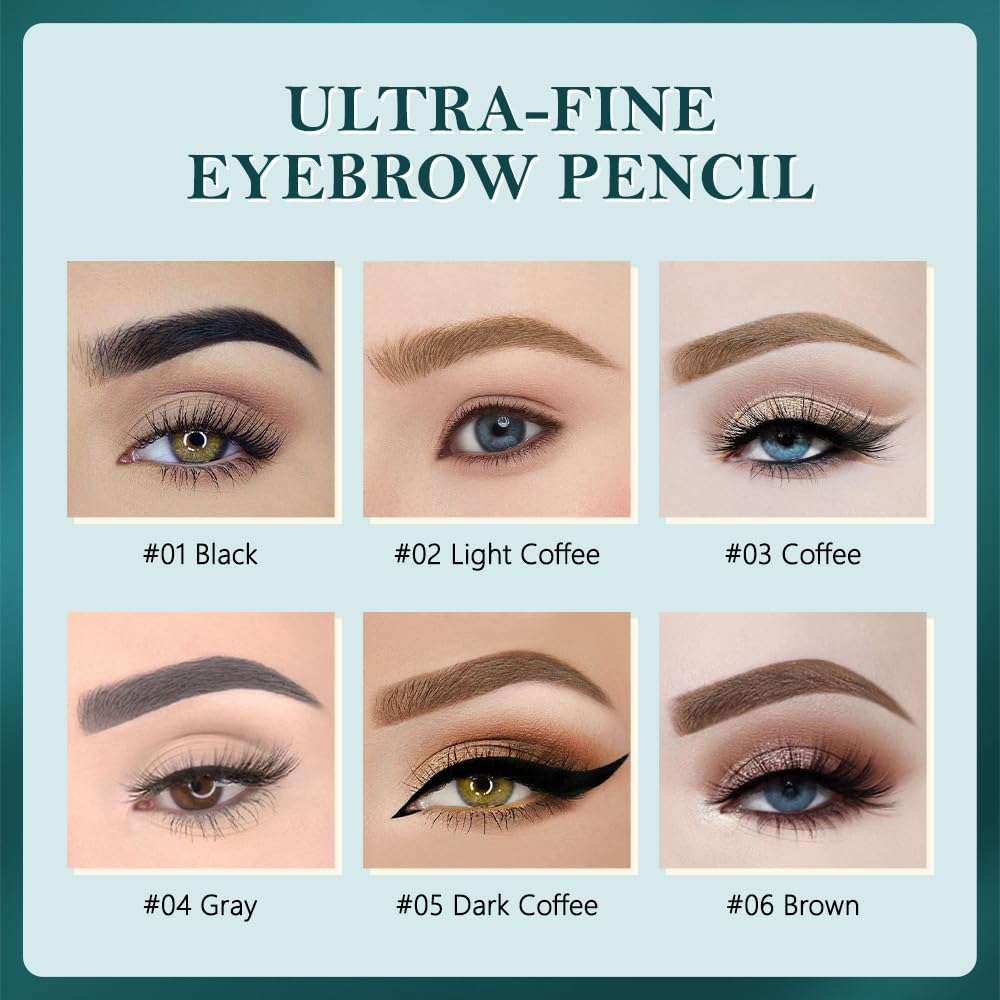 5 Pcs Waterproof Professional Makeup Micro Brow Pencil, Black Brow Kit with Eyebrow Brush, Ultra-Fine Mechanical Pencil, Eyebrow Pencils for Women, (C01#Black, 5Pcs)