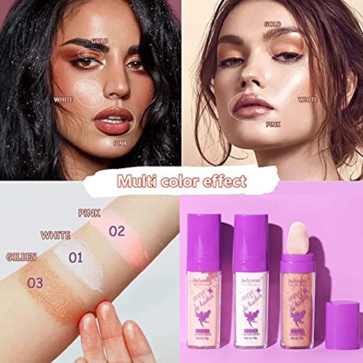3 Colors Polvo De Hadas Body Brightens the Natural Three-Dimensional Face Blusher Fairy Highlight Patting Powder (3 Colors)