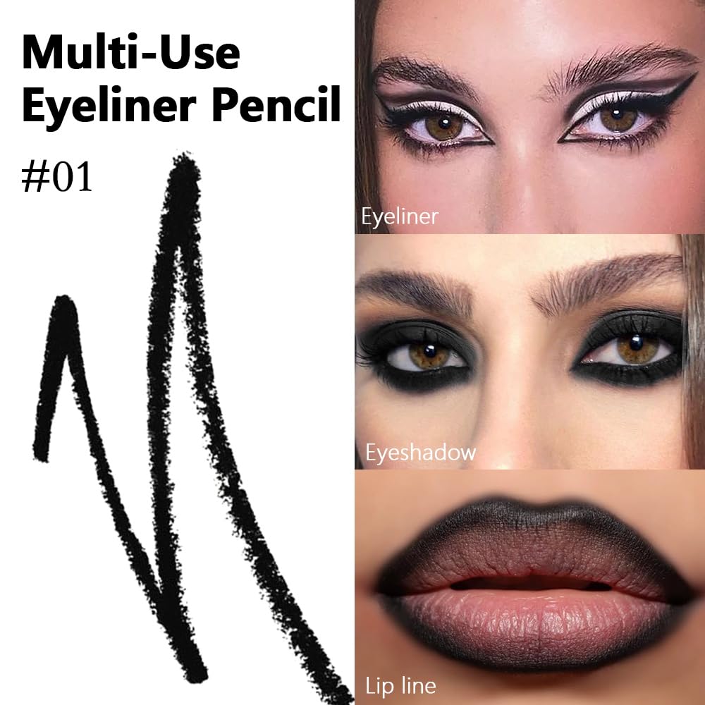 Kaely Gel Eyeliner Pencil for Women, Natural Black Eye Liner Waterproof Smudge Proof with Sharpener, Waterline Eye Makeup Liners, delineador de ojos contra el agua, Vegan & Cruelty-Free, 01