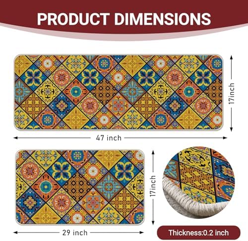 Boho Moroccan Tile Traditional Kitchen Rugs Set of 2 - Image 3