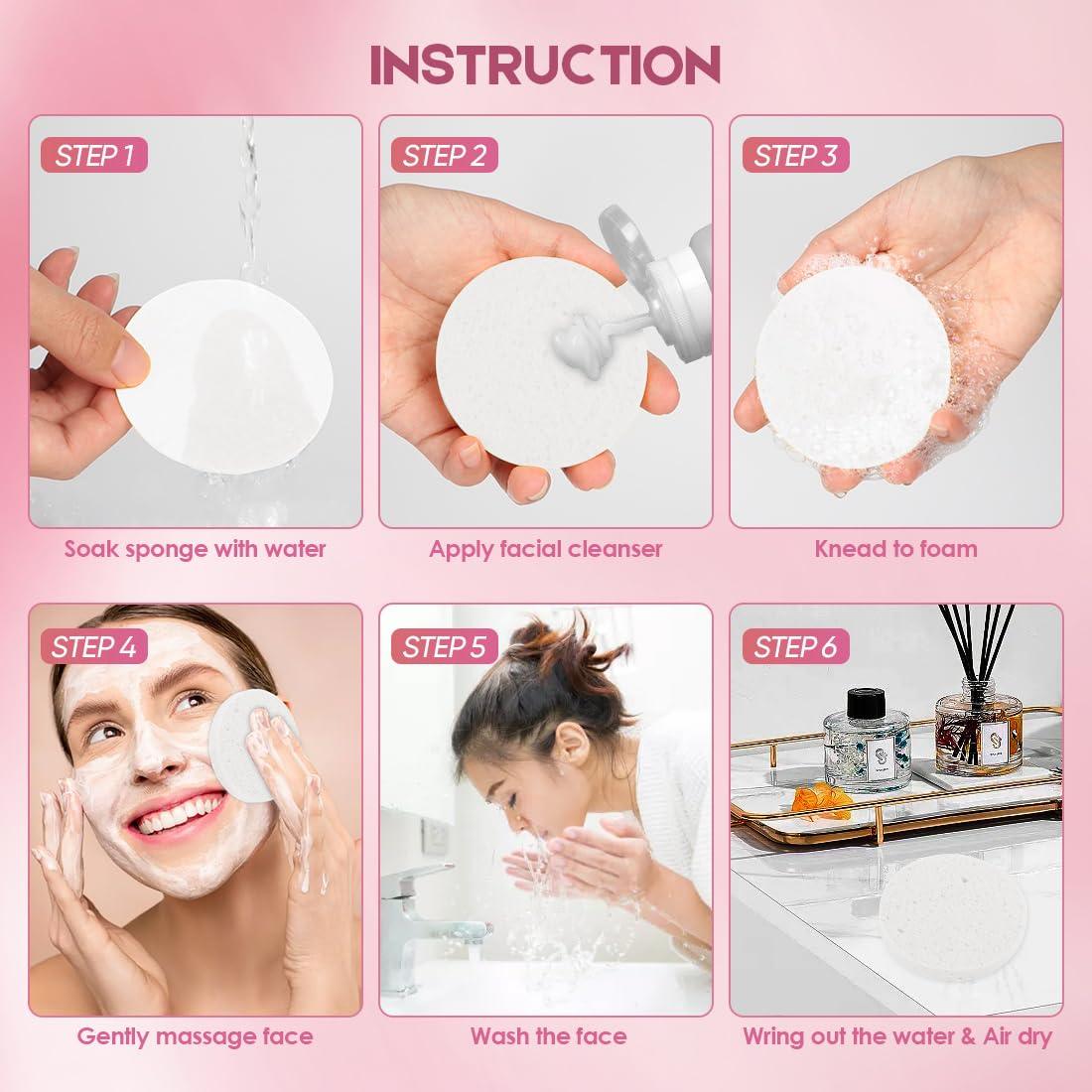 AIDEA Compressed Facial Sponges 96Count White, Round, Face Sponges for Cleansing, Travel Essentials, Natural Cellulose Cosmetic Makeup Sponge for Facial Cleansing, Exfoliating, Makeup Removal