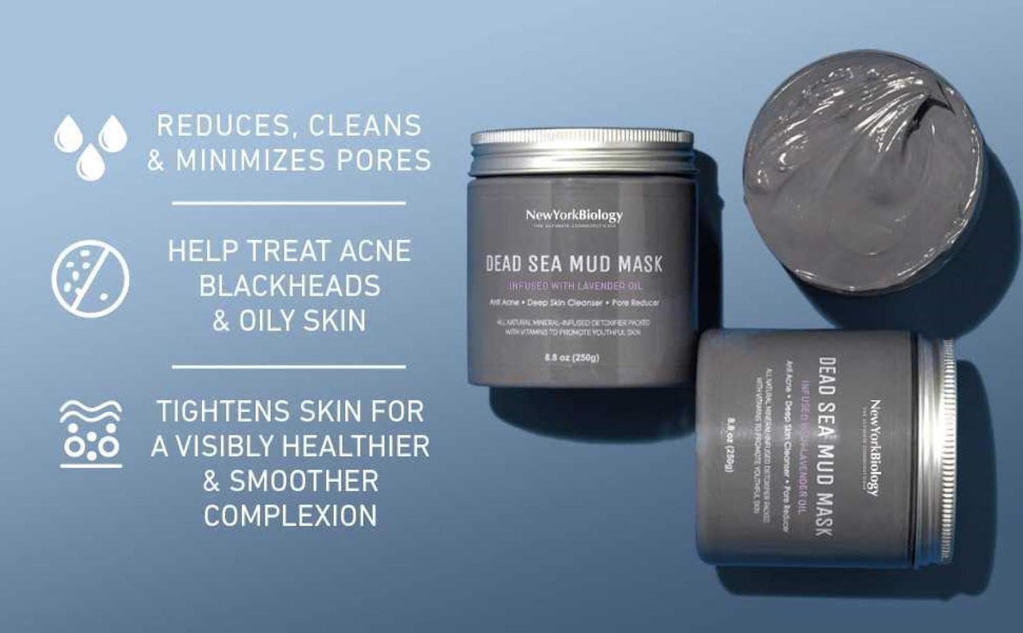 New York Biology Dead Sea Mud Mask for Face and Body | with Lavender | Spa Quality Pore Refiner for Oily Skin | Natural Skincare for Women & Men | Tighten Skin for A Healthier Complexion | 8.8 oz