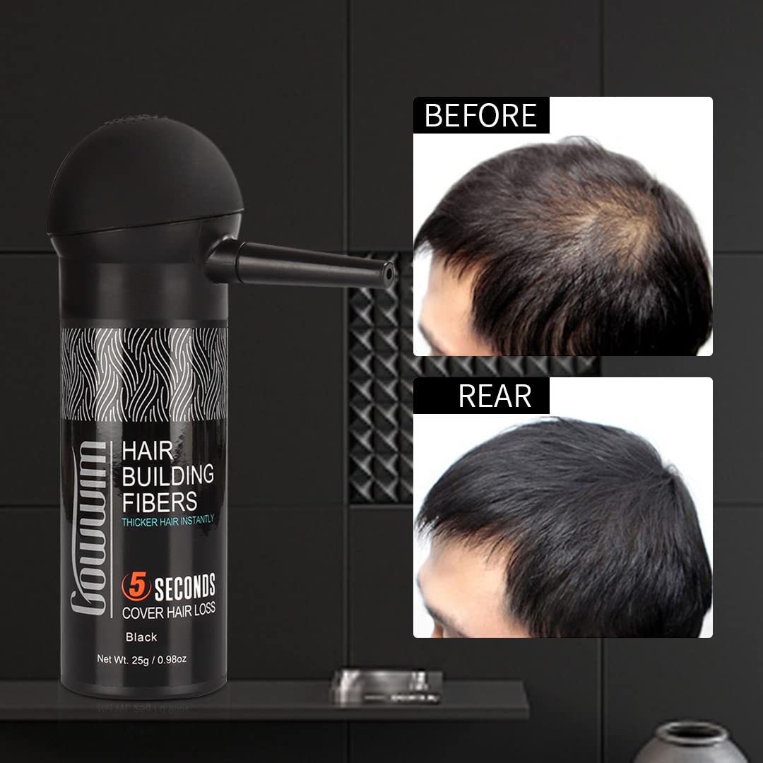 gowwim Hair Thickening Fibers 2-in-1 Kit Keratin Building Fibers, Spray Applicator & Hold Spray - Instantly Volumize Sparse Areas (Light brown)