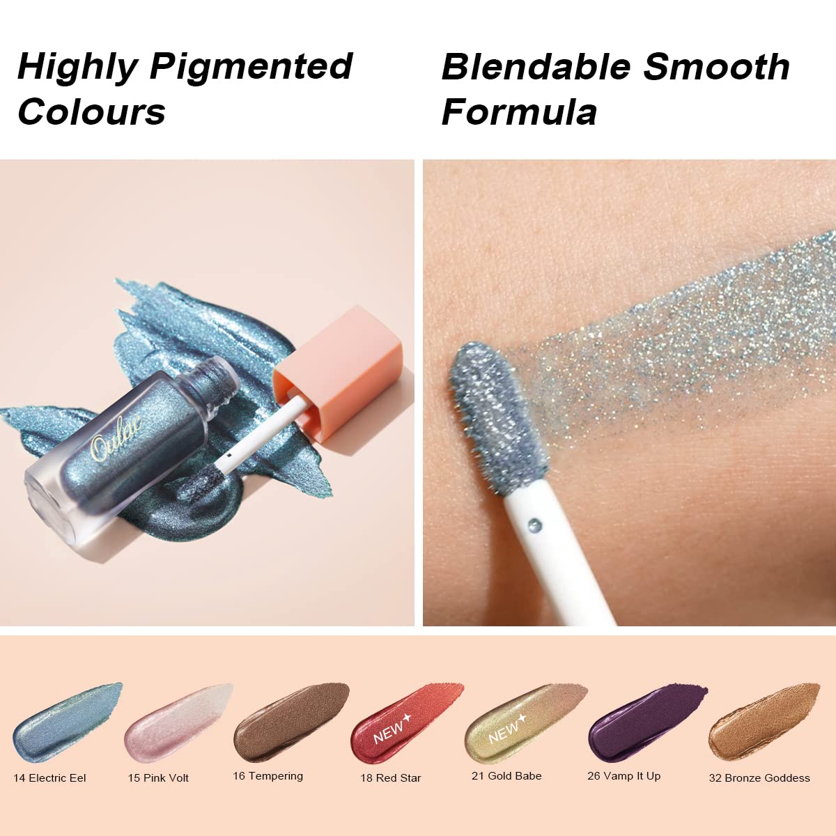 Oulac Liquid Glitter Eyeshadow - Metallic Purple Liquid Eyeliner - Non-Creasing, Lightweight, Moisturizing Formula - Easy to Remove - Vegan & Cruelty-Free (26)