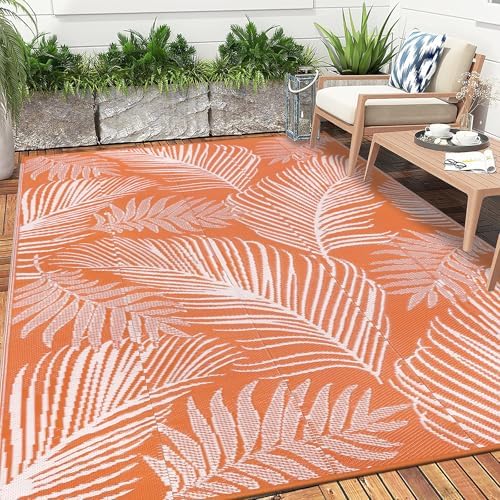 Pauwer Waterproof Outdoor Rug 6x9, Plastic Straw Patio Rug, Leaf Orange - Image 6