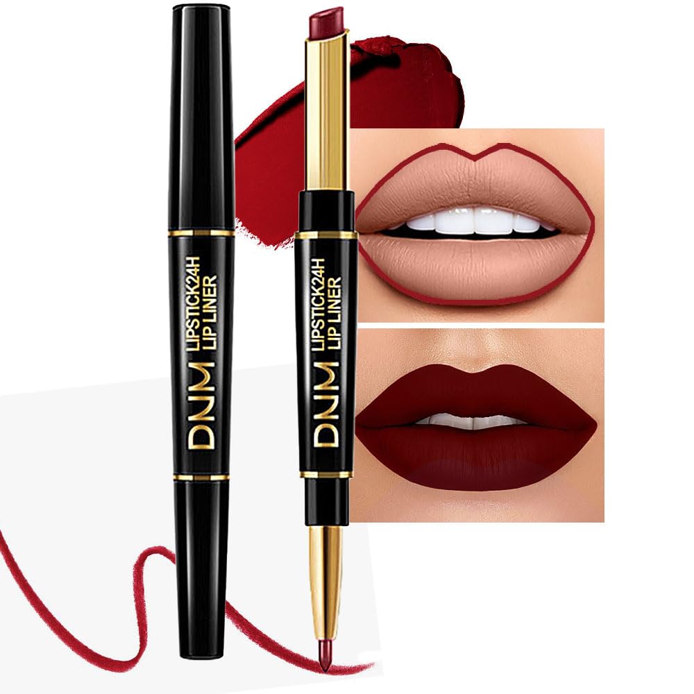 evpct 1Pcs Dark Red Lip Liner and Lipstick Set Kit for Women Matte Lips Kit with Lip Liner Lip Stains Long Lasting Waterproof 24 Hour Lipstick and Lip Liners Combo Lipliners Pencil Set 09#