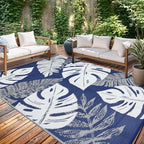 Waterproof 10x14 Outdoor Rug for Patio Reversible Plastic Straw Rug Floral by GLOWSOL