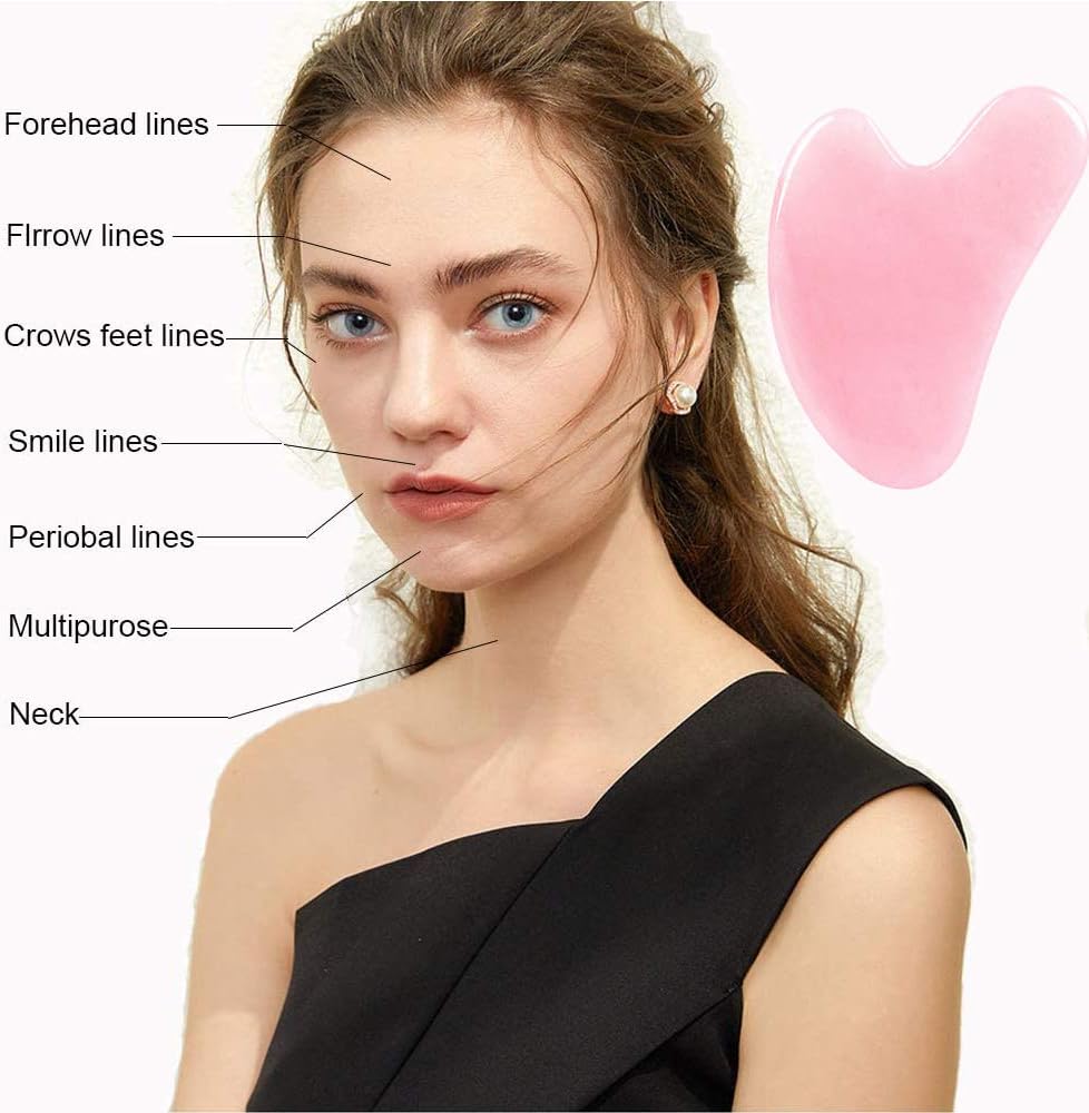 Ditind Rose Quartz Gua Sha Facial Tools, GuaSha for Toxins/Prevents Wrinkles for Spa Acupuncture Therapy Trigger Point Treatment