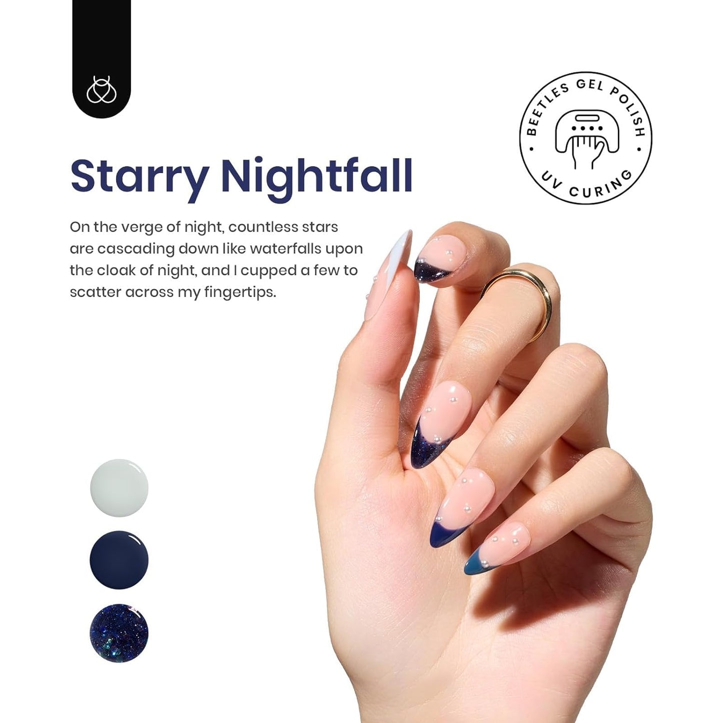 Beetles Blue Gel Polish Set, 6 Colors Glitter Dark Blue Sliver Gel Nail Polish Nail Art Design for Manicure Lovers DIY at Home