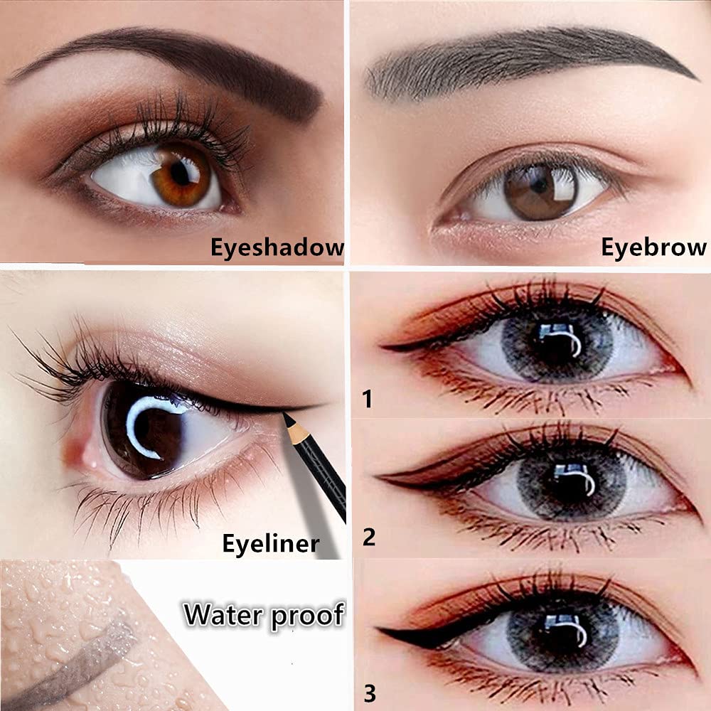 Go Ho 12 PCS Eyebrow Eyeliner Pencils,Black Brown Dark Brown Sweatproof Eye Brow Pencil,Long-lasting Eyeliner Makeup Brow Tint Sticks, 3 Colors Easy to Color（Black+ Brown+Dark Brown）