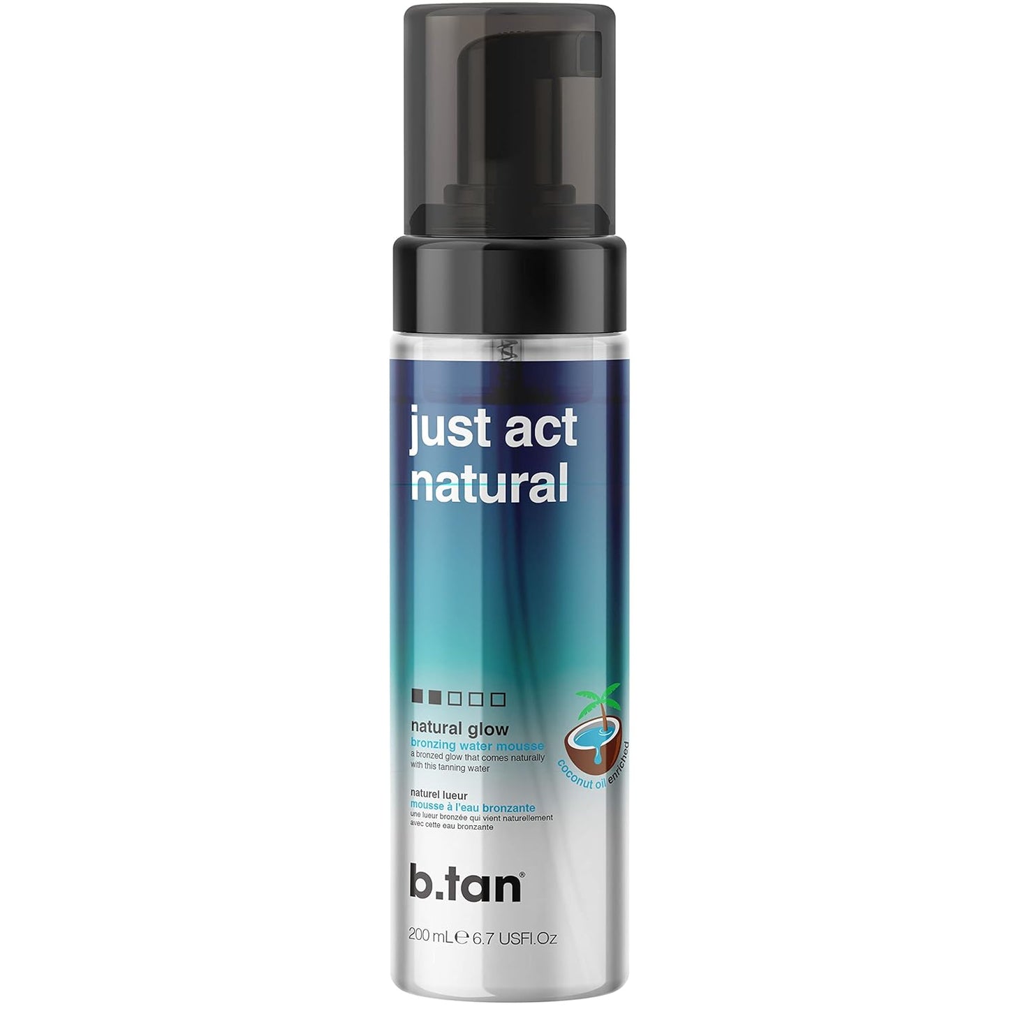 b.tan Clear Self Tanner Bronzing Water Foam | Just Act Natural - Best 1 Hour Express Sunless Tanning Mousse, Dark, Transfer-Free, Enriched With Coconut Water & Vitamin E, Face & Body, 6.7 Fl oz