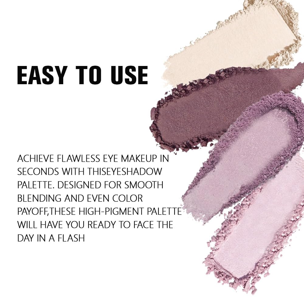 4 Colors Light Violet Pink Purple Brown Eye Shadow Powder Palette Makeup, Neutral Matte Shimmer Quads Eyeshadow Palette for Women Highly Pigmented Waterproof, paleta de sombras de ojos,Vegan 02