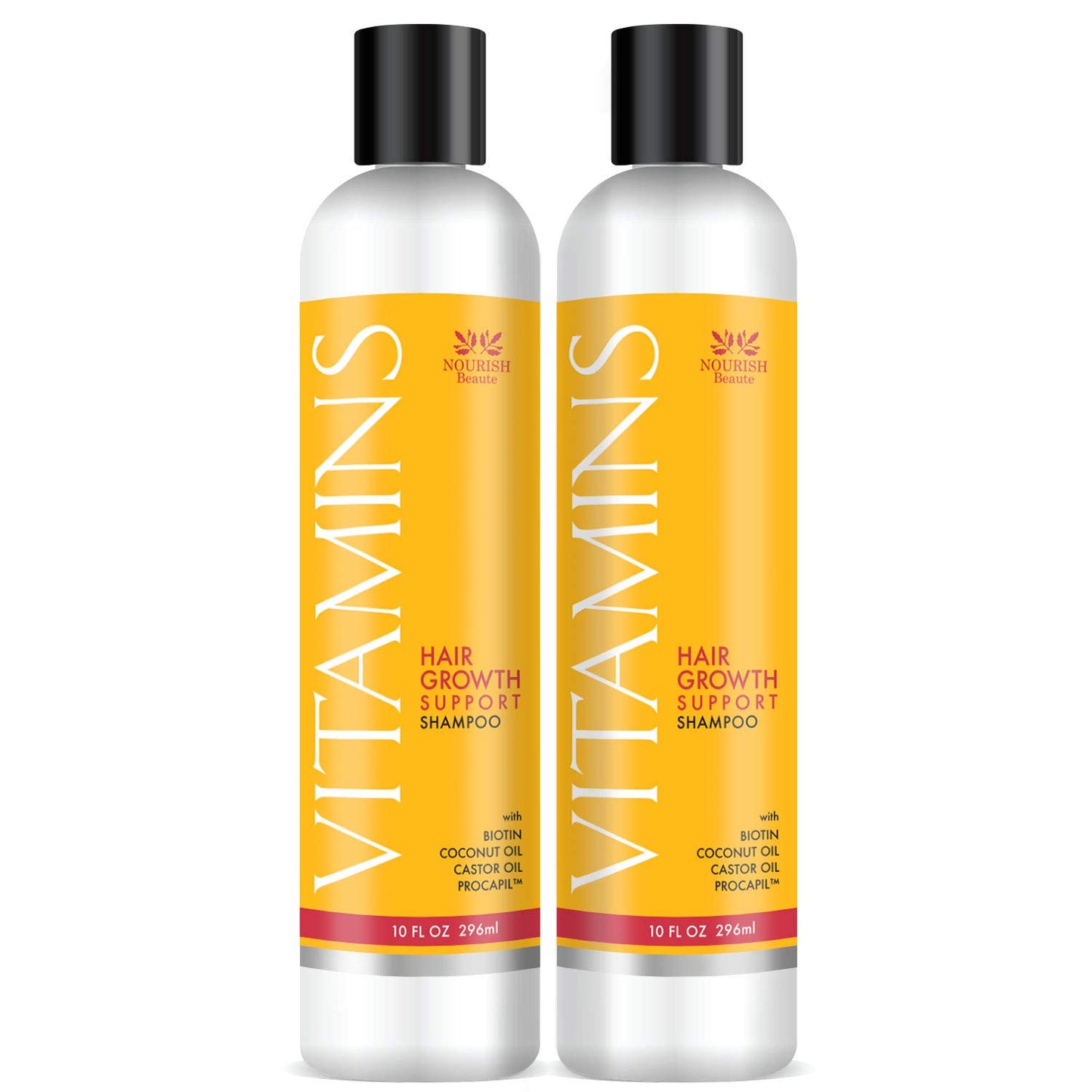 NOURISH Beaute Vitamins Shampoo for Hair Loss that Promotes Hair Regrowth, Volume and Thickening with Biotin, DHT Blockers, Antioxidants, Oils and Extracts, For Men and Women, 10 Oz(Pack of 2)