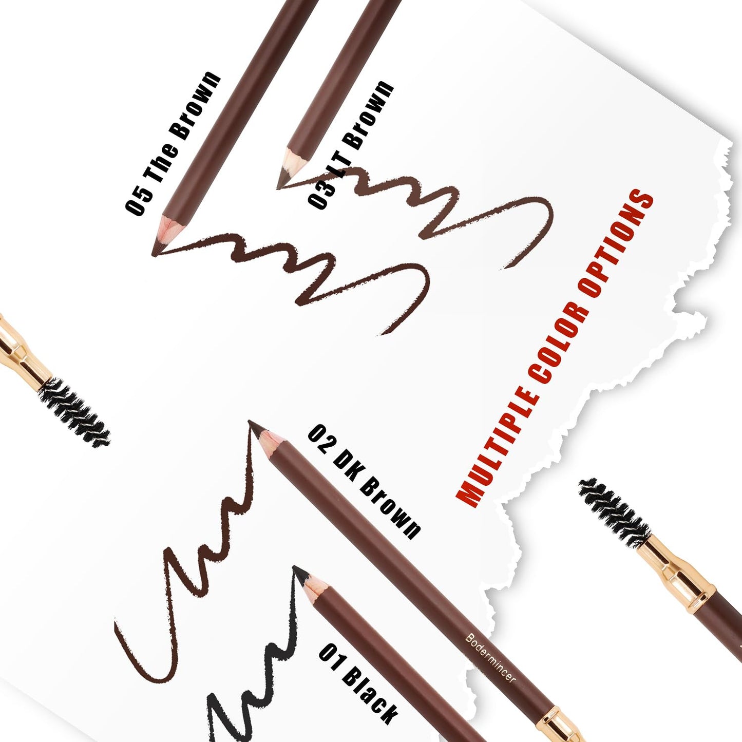 Bodermincer Eyebrow Pencil Longlasting Waterproof Durable Automaric Liner Eyebrow 5 Colors to Choose (5pcs, 3# Light Brown)
