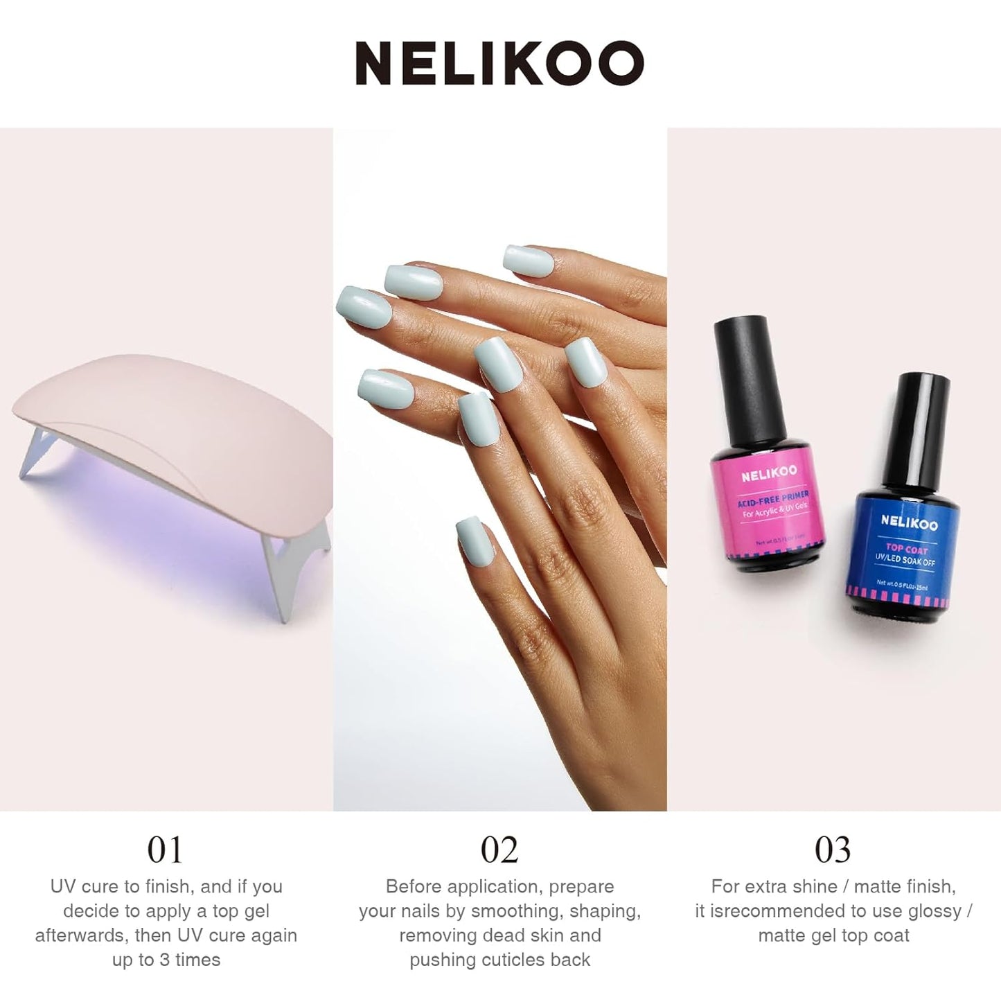 Semi Cured Gel Nail Strips, 20 PCS Gel Nail Stickers Work with UV Light, Salon Quality & Easy to Use - Fresh Cream