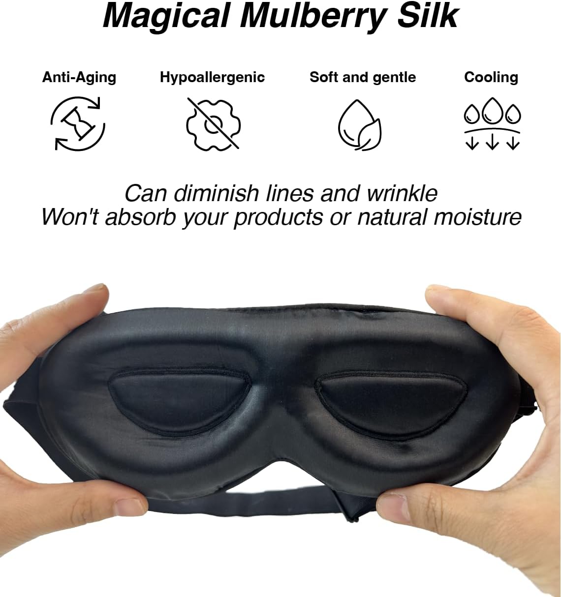 PROMEED Adjustable 23 Momme Mulberry Silk Sleep Mask, 3D Contoured No-Pressure Cup Eye Mask for Sleeping, Super Soft Breathable Blindfold, Perfect Blocks Light for Sleeping (Light Blue)