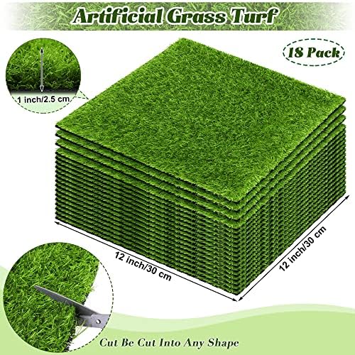 TURSTIN 18 Pieces Artificial Grass Mat 12 x 12 Inch Synthetic Grass Square Mats - Image 2