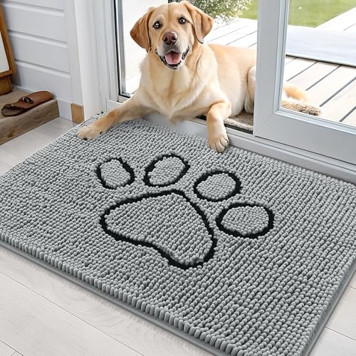 OLANLY Dog Door Mat for Muddy Paws 35x24, Paw Print Design Chenille Mud Mat by OLANLY