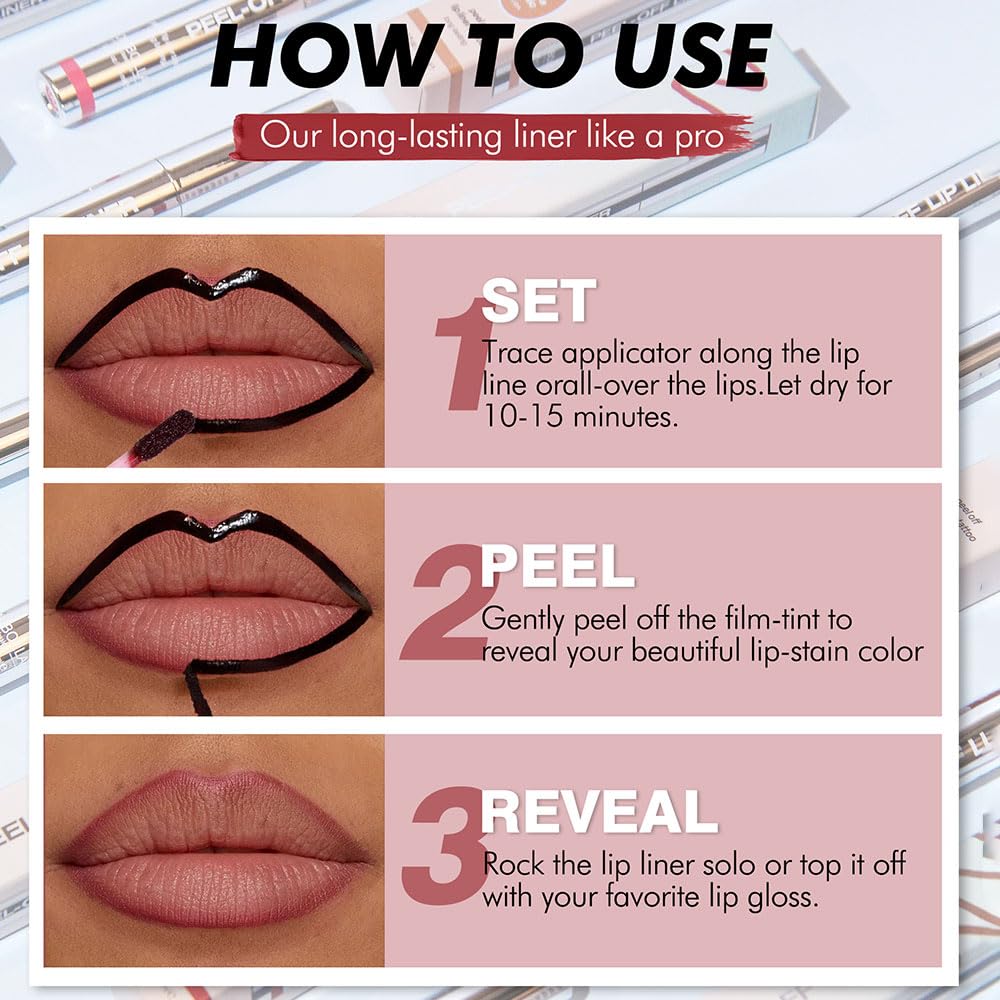 Matte Lip Stain Peel Off Lip Liner, Brown Peel Off Lip Stain Tattoo,Long Lasting & Waterproof Peel Off Lip Gloss Lip Liner,Transfer-Proof All Skin Types.0.12 fl oz #02