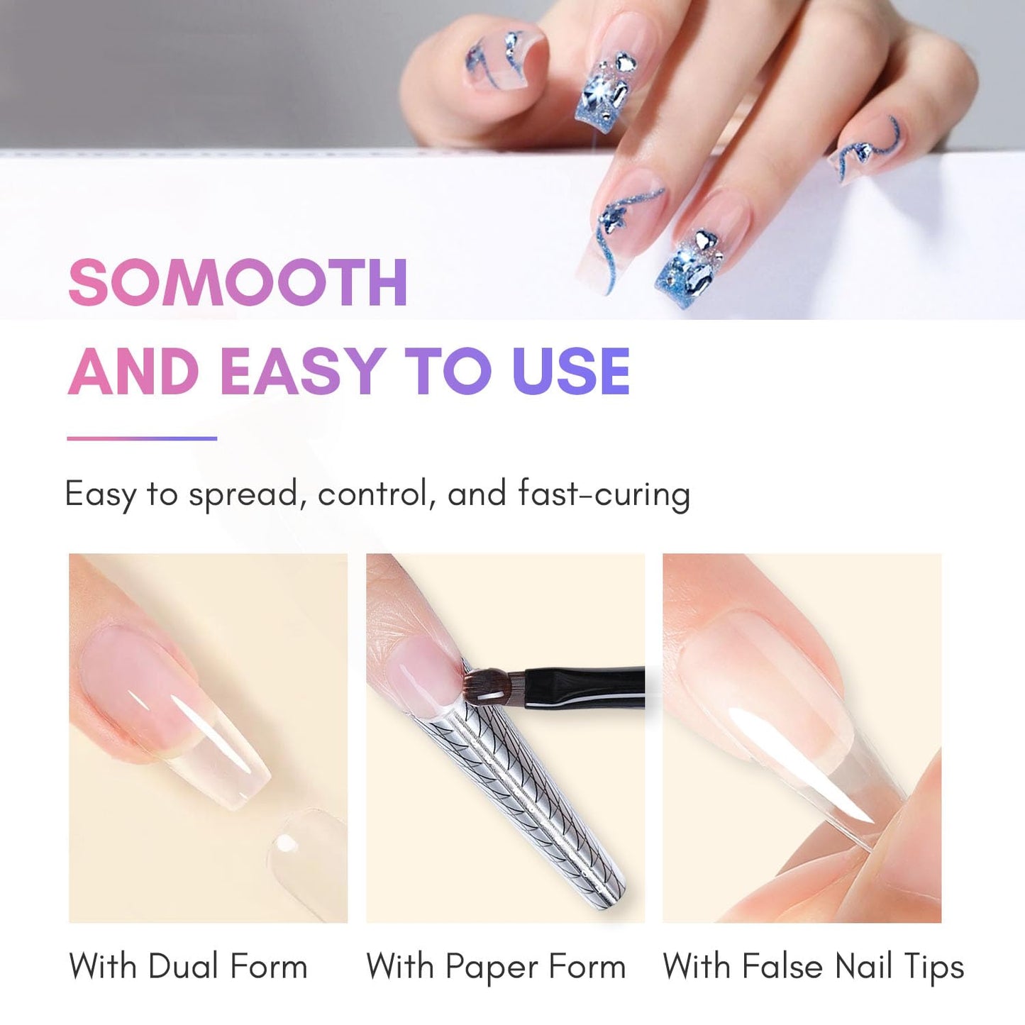 Makartt Poly Nail Gel Set Clear Nude Pink 2PCs 50ML Gel Builder for Extension Natural-Looking Nail Strengthener 3D Diy Hard Gel Manicures Home Salon